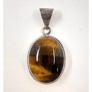 Taxco Large Mexico Hawk's/Tiger's Eye Sterling Silver Pendant 925 TM-287 38.1g